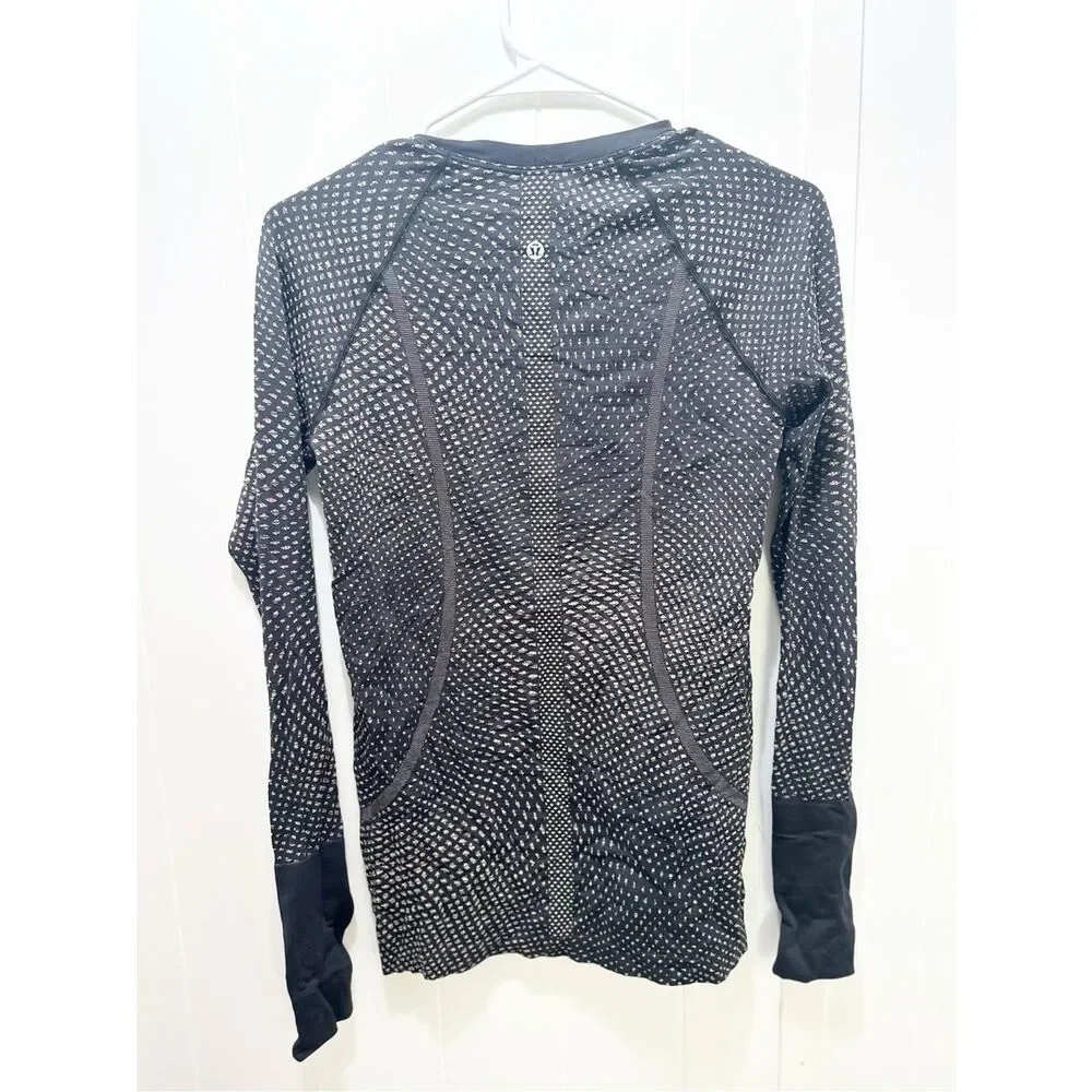 Lululemon long sleeve swiftly tech grid warp black neon multi size 8